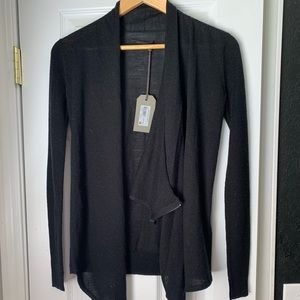 Drina Ribbed black cardigan, 100% marina wool